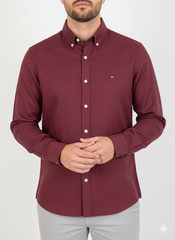 Camisa Social TH M/L Linho - Bordô