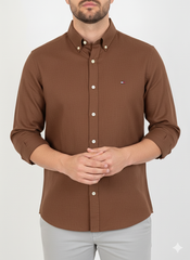 Camisa Social TH M/L Linho - Marrom