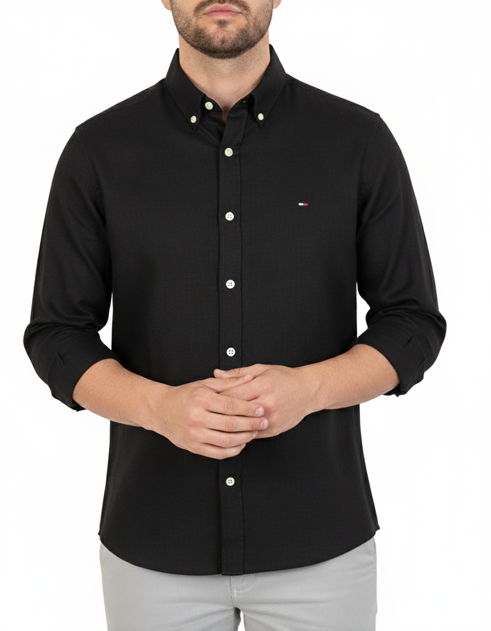 Camisa Social TH M/L Linho - Preto
