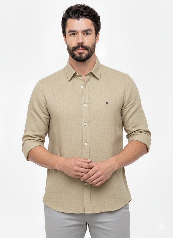 Camisa Social TH M/L Linho - Caqui
