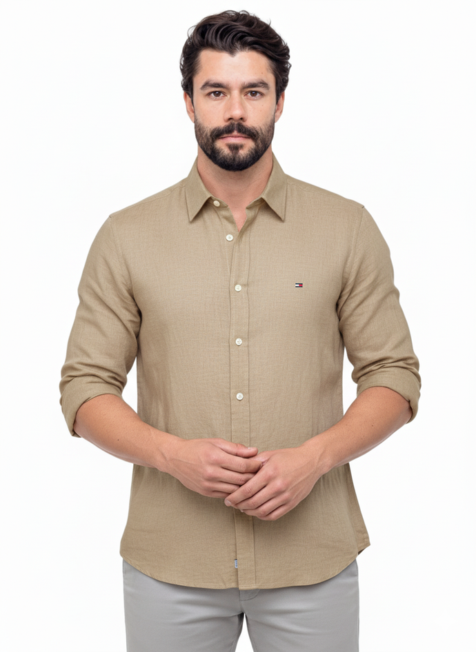 Camisa Social TH M/L Linho - Marrom Claro