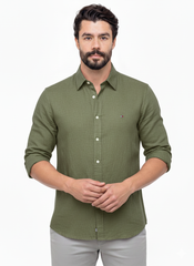 Camisa Social TH M/L Linho - Verde Militar