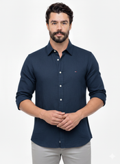 Camisa Social TH M/L Linho - Azul Marinho