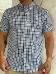 Camisa Social RL Microxadrez M/C - Azul | Verde