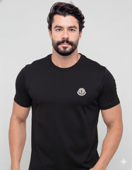 Camiseta Básica Moncler - Preto Logo Bordado