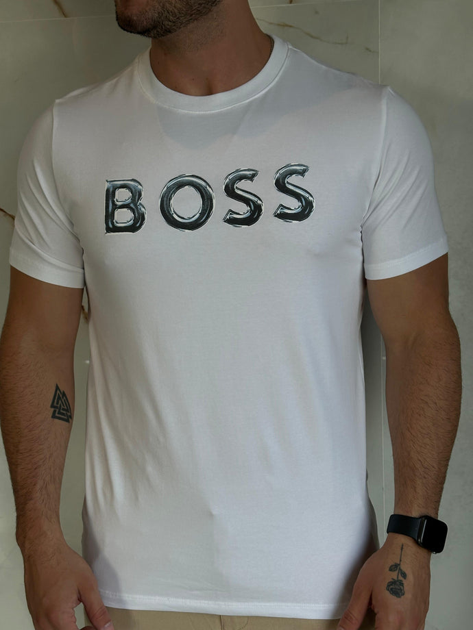 Camiseta Estampada Boss - Branco Logo Centro