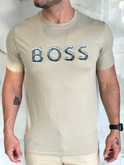 Camiseta Estampada Boss - Bege Logo Centro