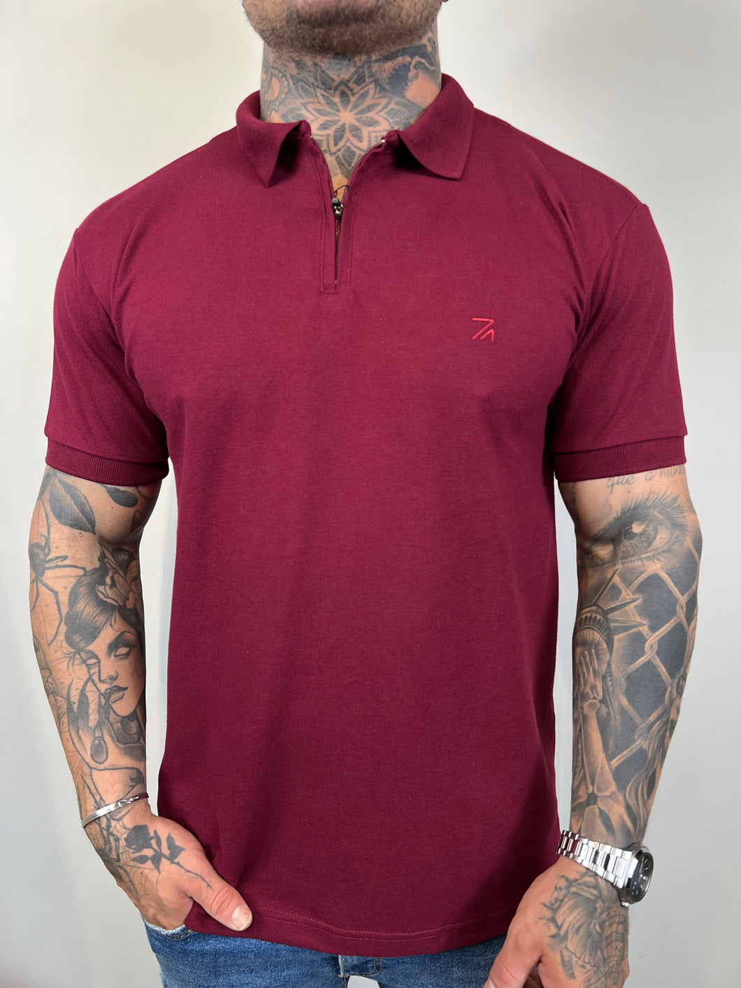 Gola Polo RA - Zíper Bordado - Bordo