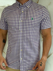 Camisa Social RL Microxadrez M/C - Roxo | Verde