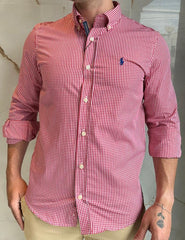 Camisa Social RL Microxadrez M/L - Vermelho | Marinho