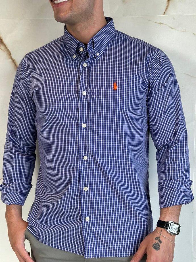 Camisa Social RL Xadrez M/L Tam.Especial - A.Marinho Logo Laranja