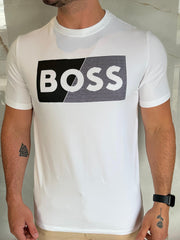 Camiseta Estampada Boss - Branco Logo Listra Centro
