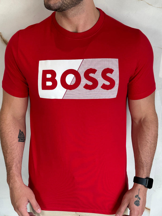 Camiseta Estampada Boss - Vermelho Logo Listra Centro