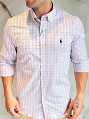 Camisa Social RL Microxadrez M/L - Branco | Marinho