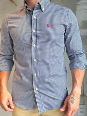 Camisa Social RL Microxadrez M/L - Marinho | Rosa