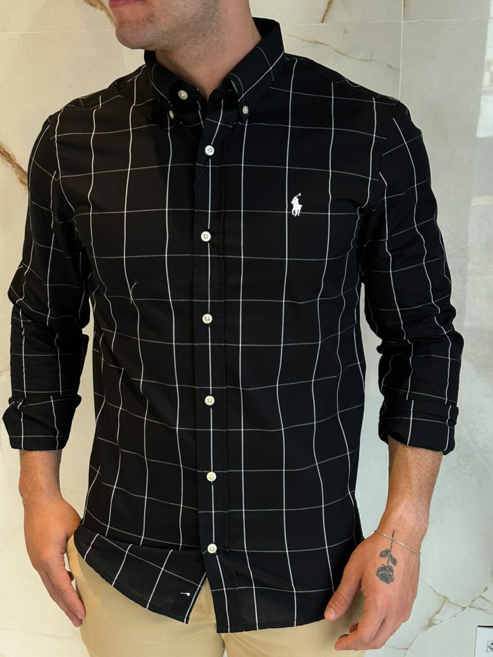 Camisa Social RL Xadrez M/L - Preto | Branco