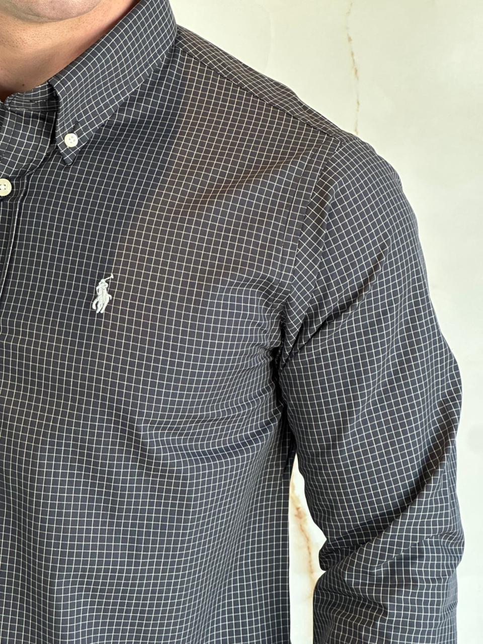 Camisa Social RL Quadriculada M/L Tam.Especial - Preto Logo Cinza