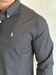 Camisa Social RL Quadriculada M/L Tam.Especial - Preto Logo Cinza