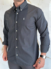 Camisa Social RL Quadriculada M/L - Preto Logo Cinza