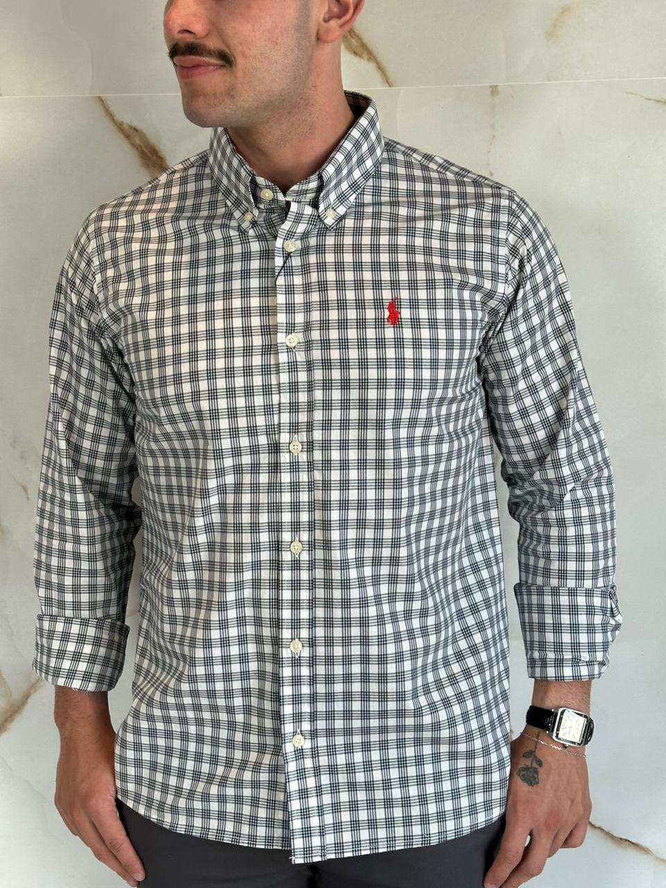 Camisa Social RL Xadrez M/L Tam.Especial - Branco Logo Vermelho