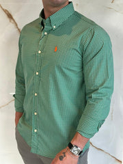 Camisa Social RL Quadriculada M/L Tam.Especial - Verde Logo Laranja