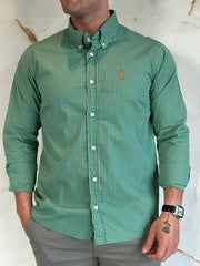 Camisa Social RL Quadriculada M/L - Verde Logo Laranja