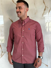 Camisa Social RL Quadriculada M/L Tam.Especial - Vermelho Logo Azul
